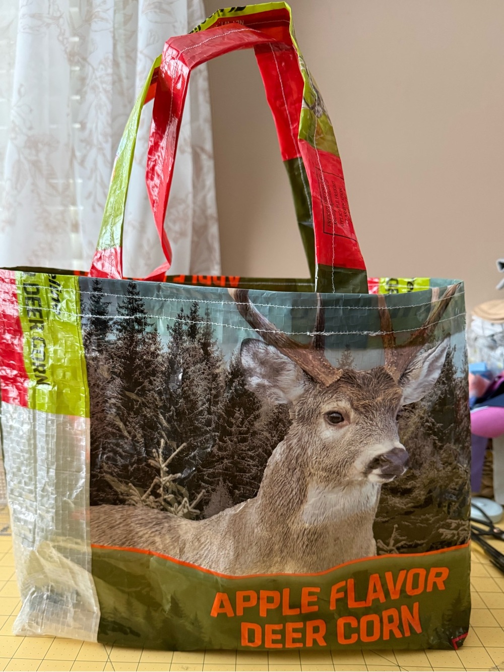 Apple Flavor Deer Corn Reusable Tote Bag, up cycled, just made!